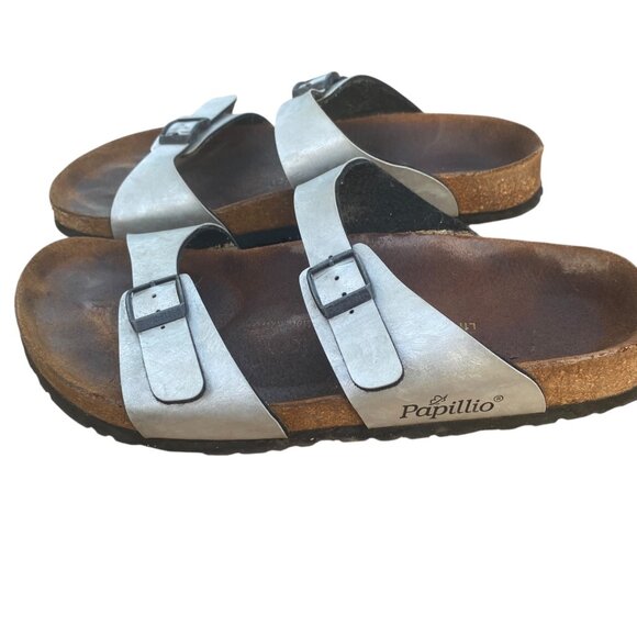 Birkenstock Papillio Sydney Silver Metallic Sandal Double Strap Women EU42/US11 - Picture 1 of 8